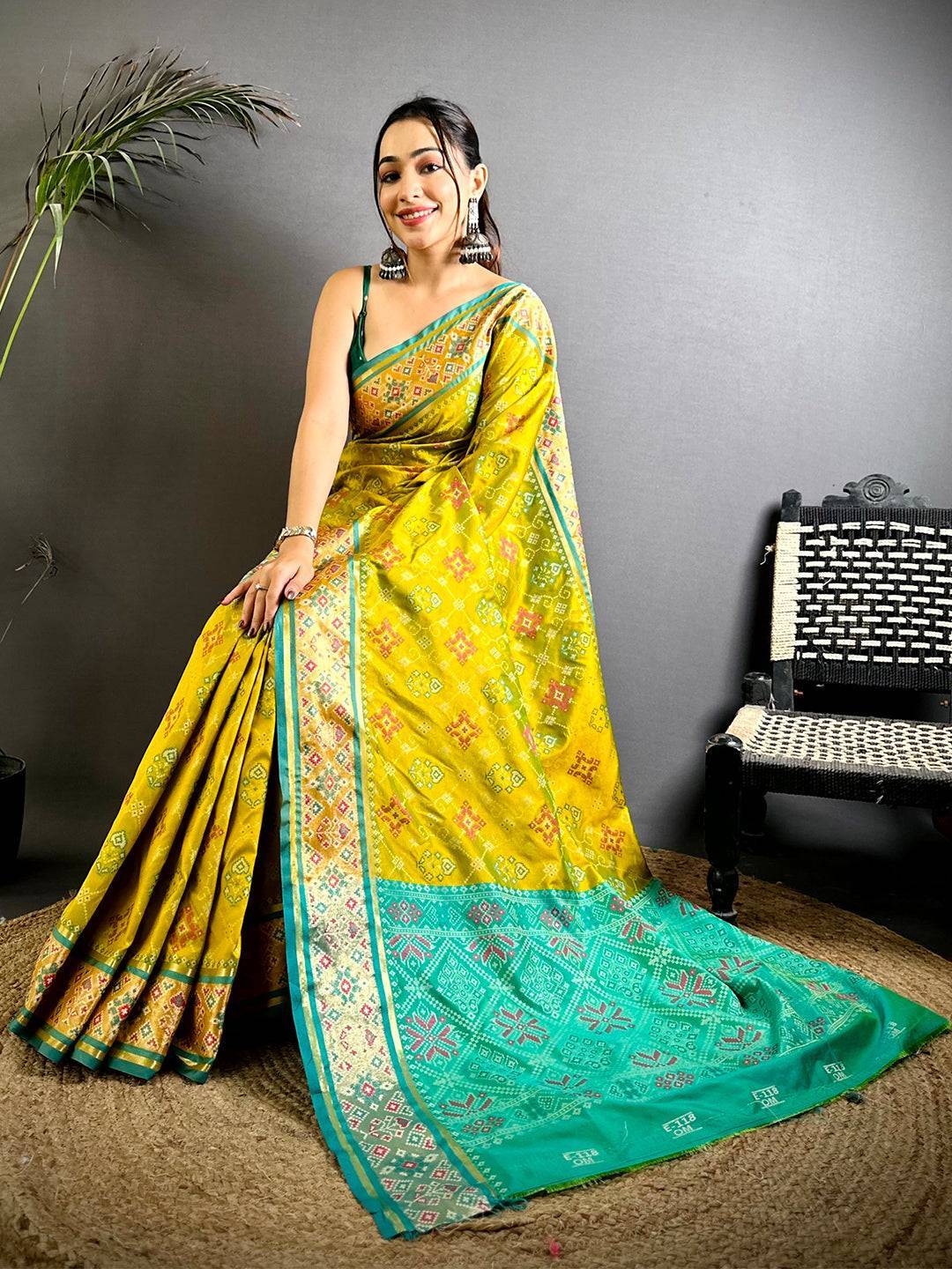 Green Pochampally Patola Soft Silk Saree

