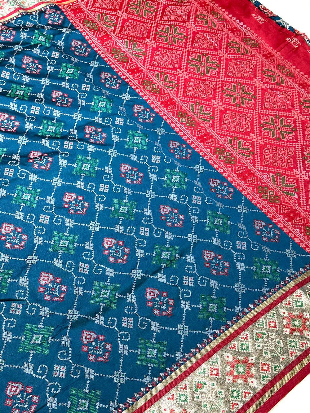 Denim Blue Pochampally Patola Soft Silk Saree