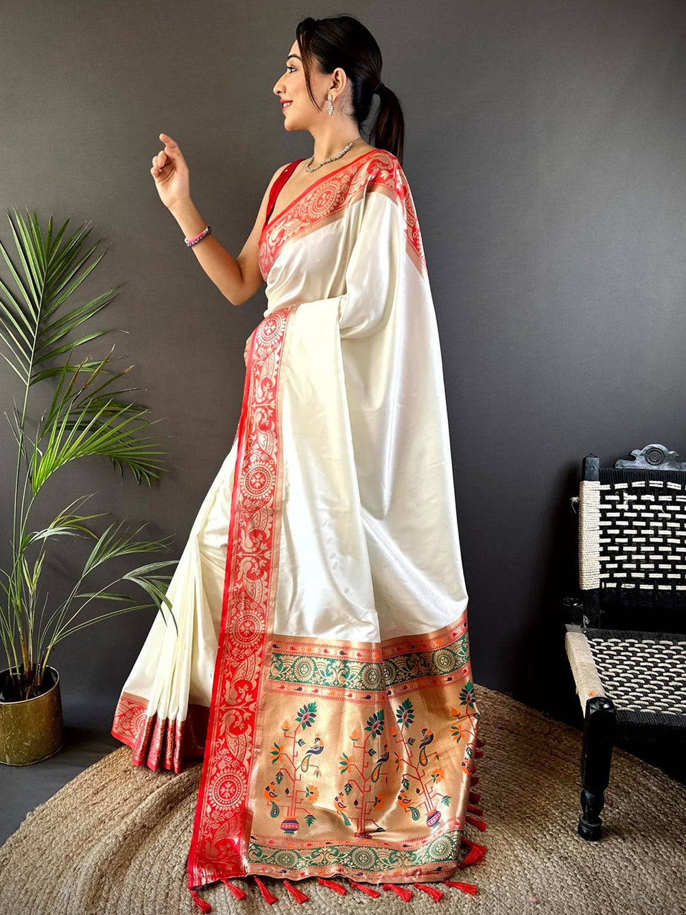 White Soft Silk Yevla Pathani Saree