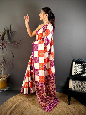 Royal Multi Box Ikkat Print Tussar Saree
