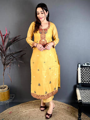 Mustard Grace Hand Embroidered Suit Set