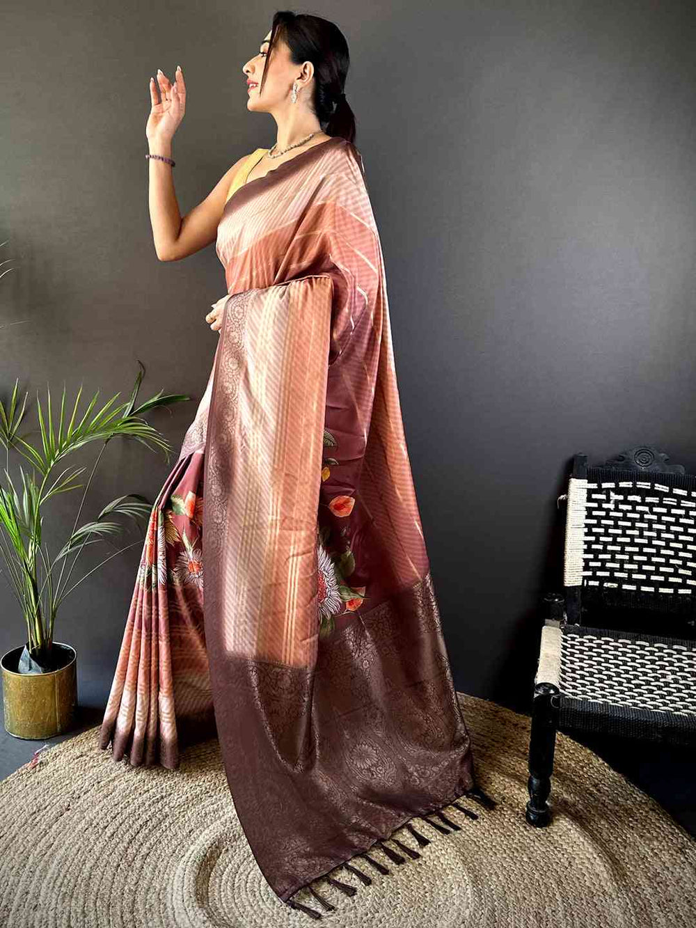 Rose Pink Kalamkari Ombre Crepe Silk Saree