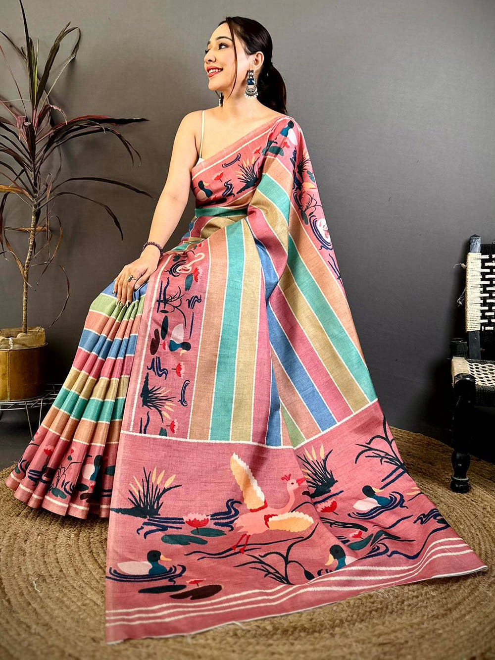 Stylish Ethnic Ikat Tussar Saree