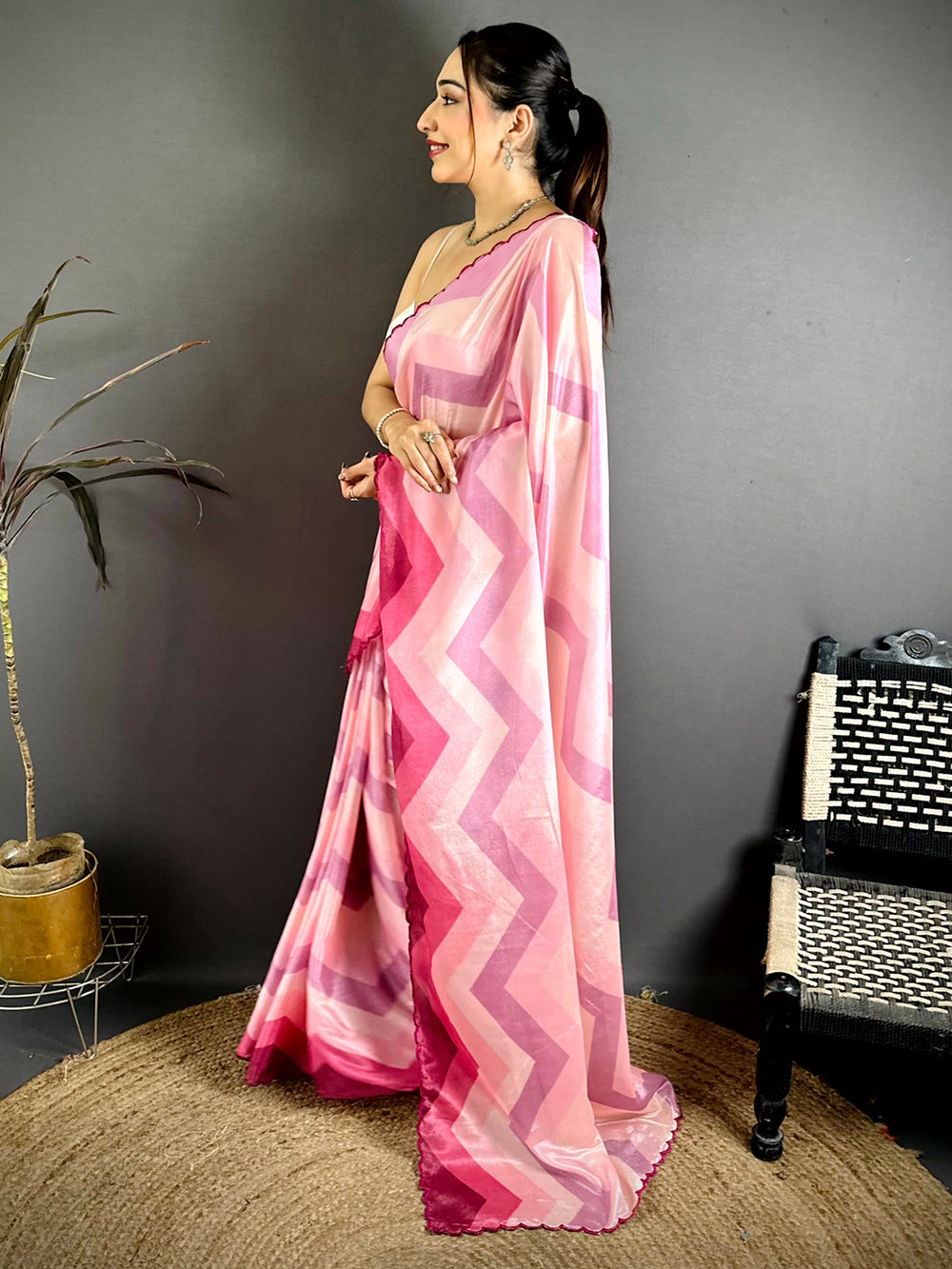 Stylish Ombre Zigzag Chinnon Chiffon Saree