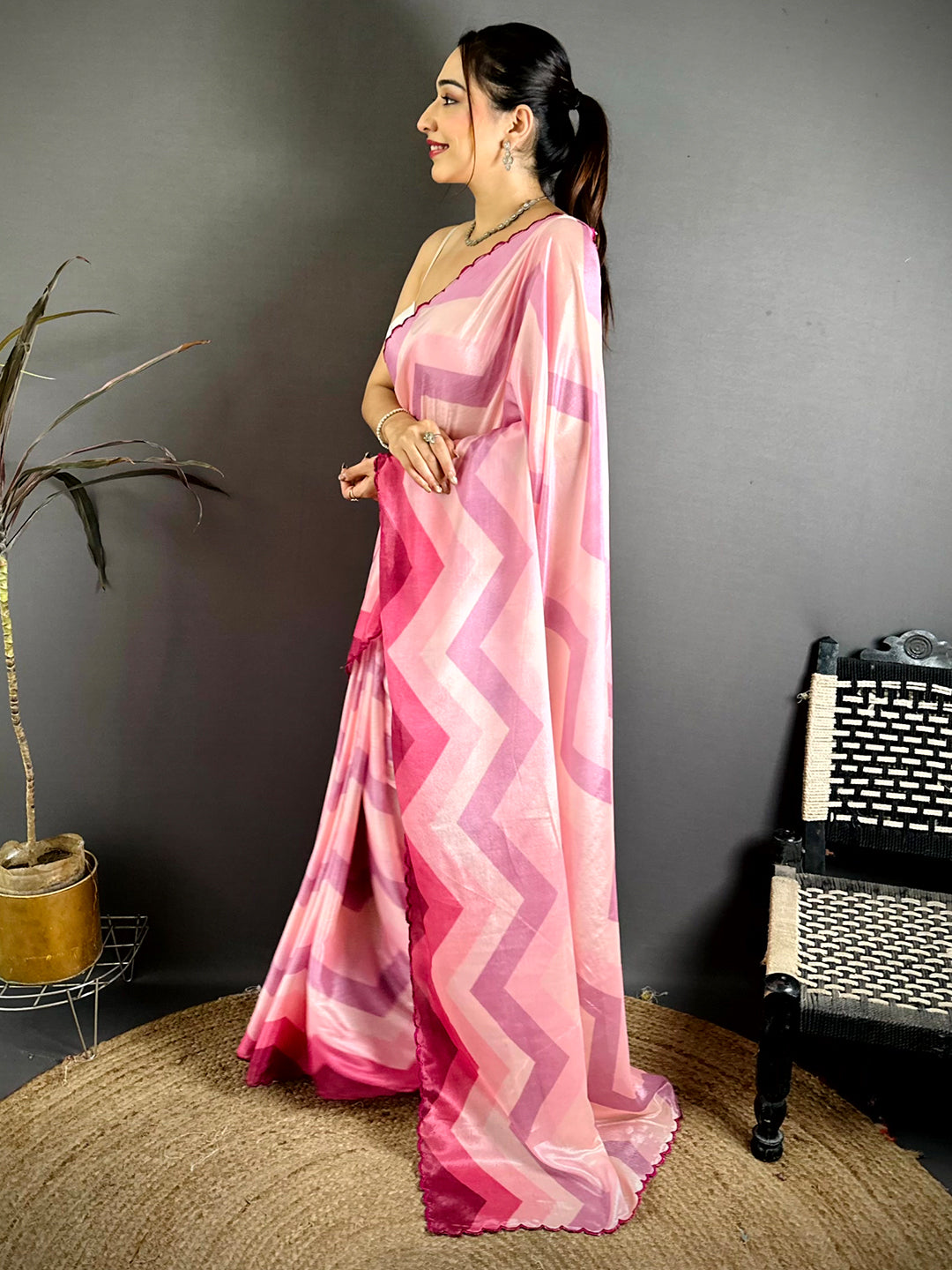 Stylish Ombre Zigzag Chinnon Chiffon Saree
