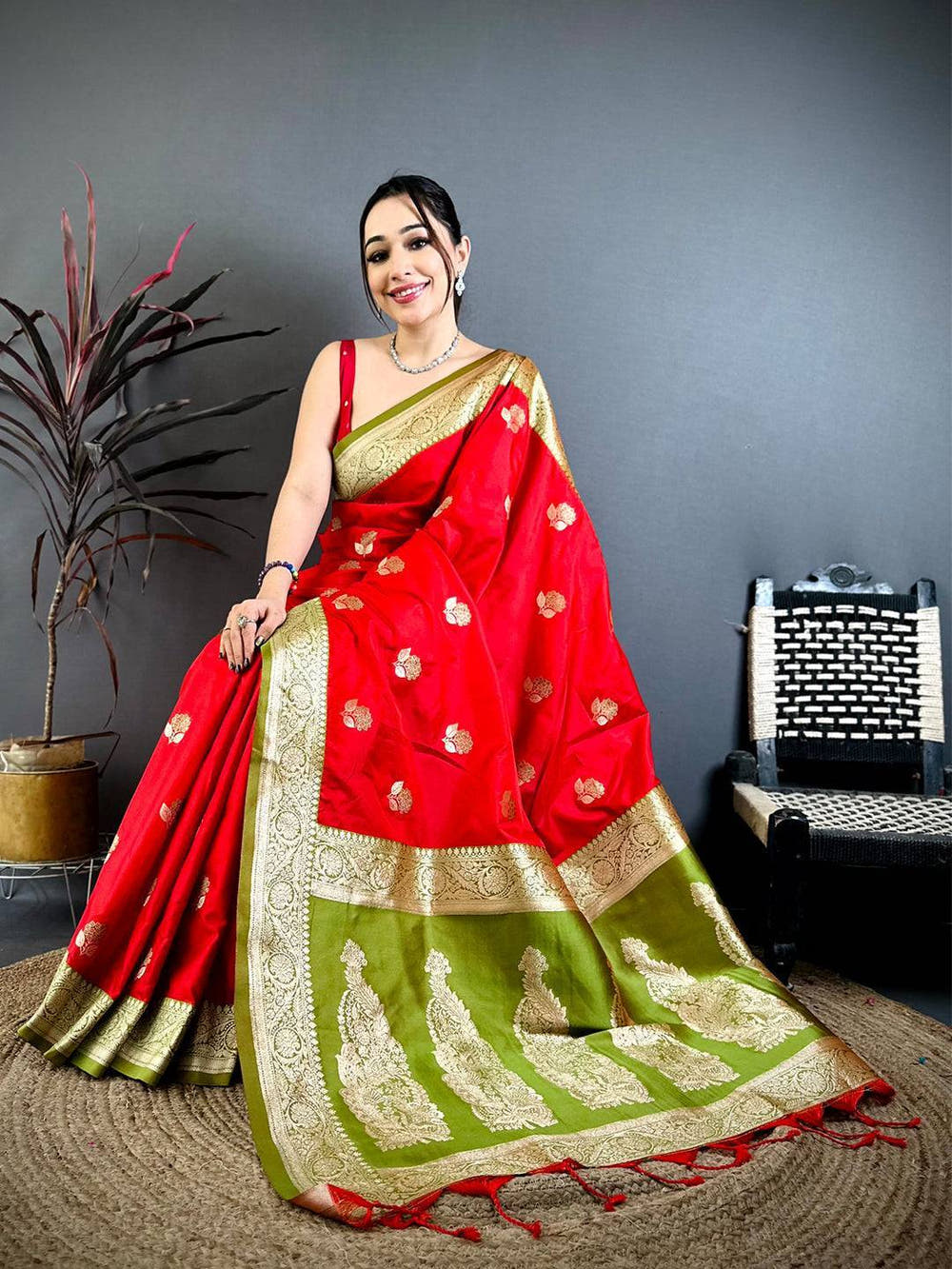 Royal Red Soft Silk Gadwal Saree