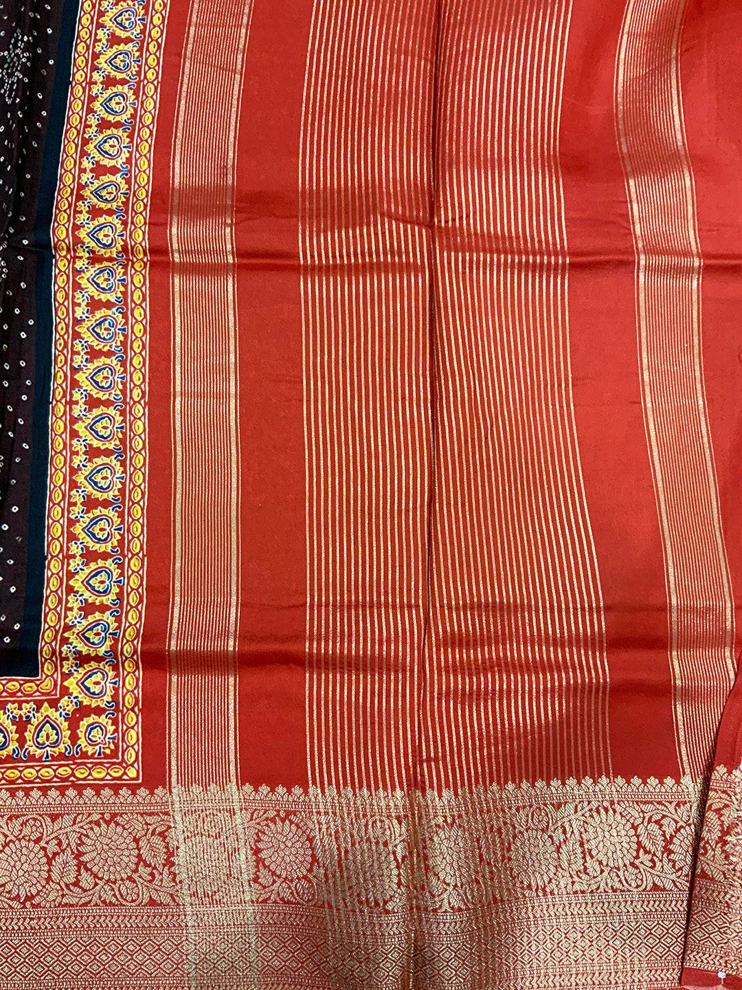 Brown Dola Silk Bandhej Saree
