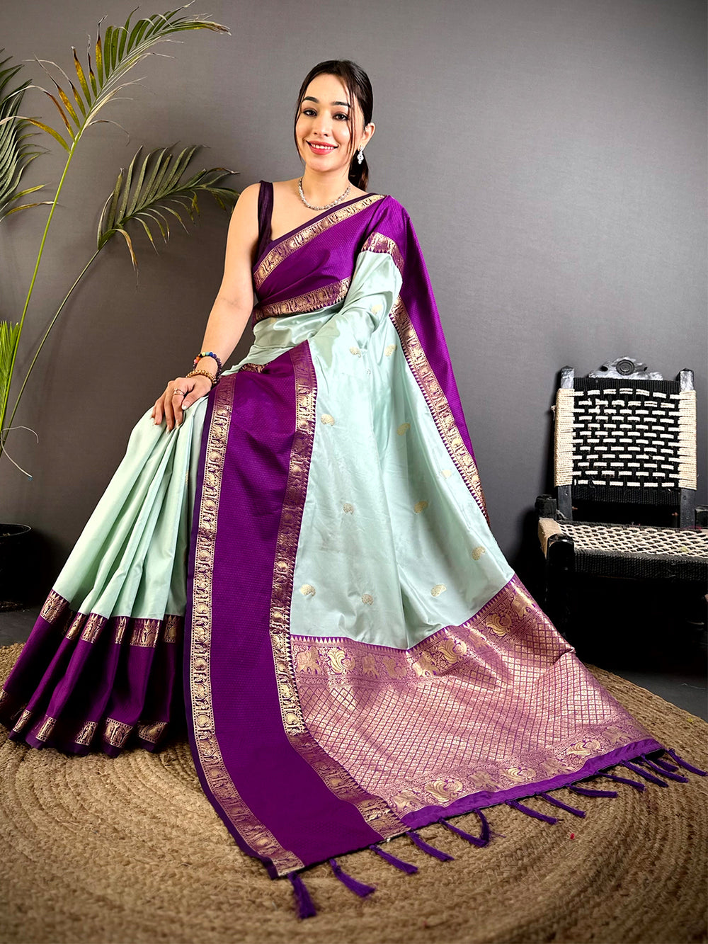 Mint Green Gadhwal Pure Soft Silk Saree