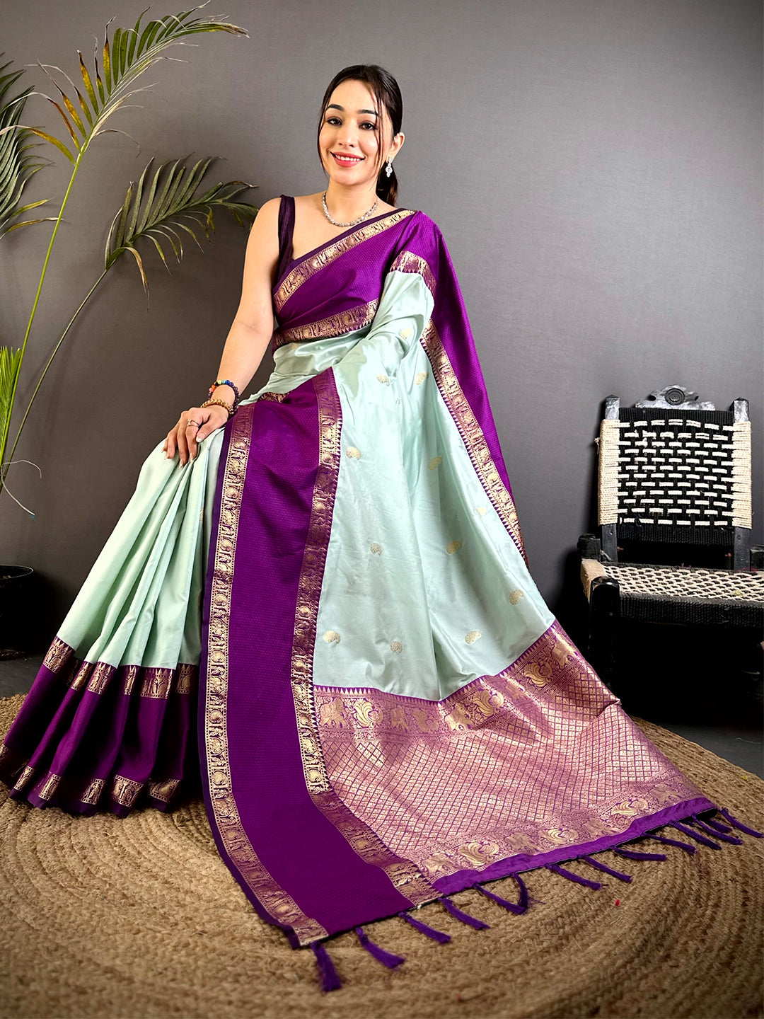 Mint Green Gadhwal Pure Soft Silk Saree