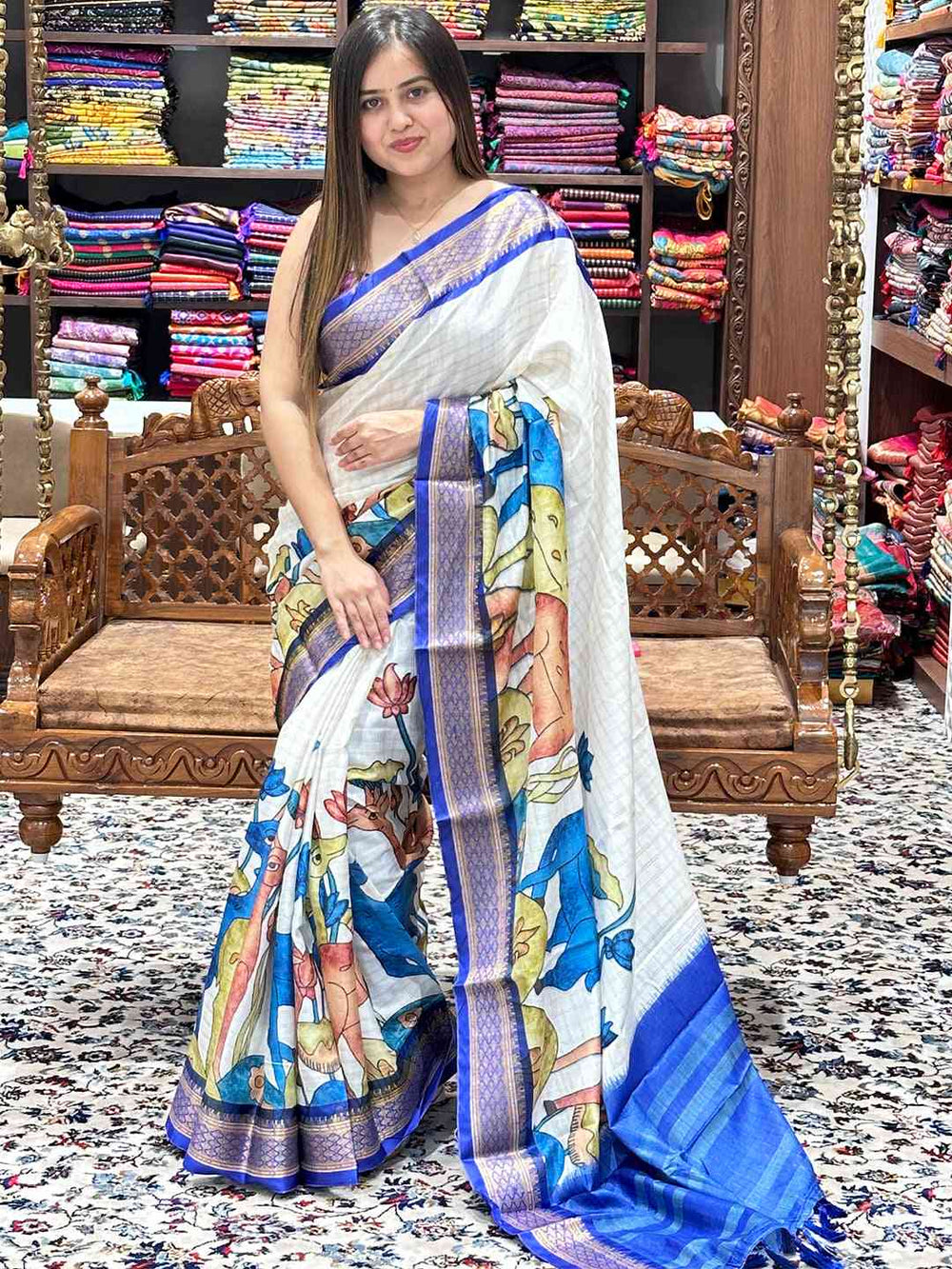 Elegant Uppada silk saree featuring Kalamkari design