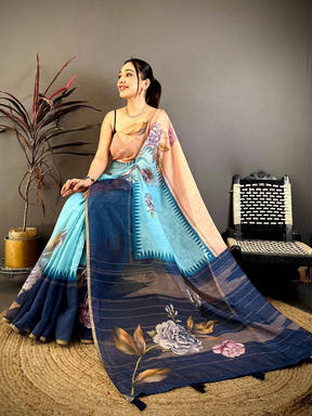 Heritage Floral Linen Chanderi Saree