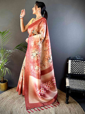 Red Slub Ghicha Zari Pallu Saree