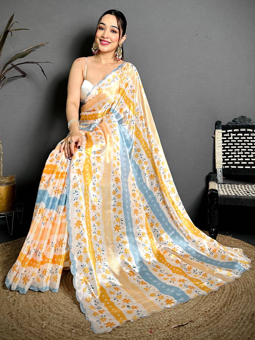 Graceful Digital Floral Print Chiffon Saree