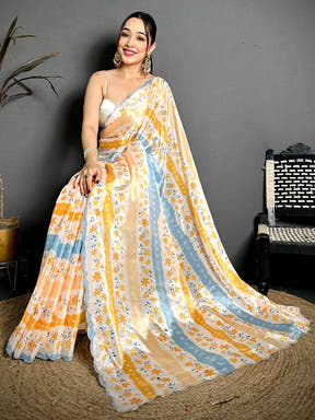 Graceful Digital Floral Print Chiffon Saree