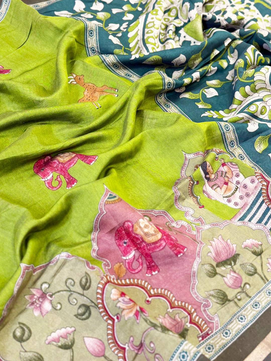 Green Mul Kalamkari Printed Saree