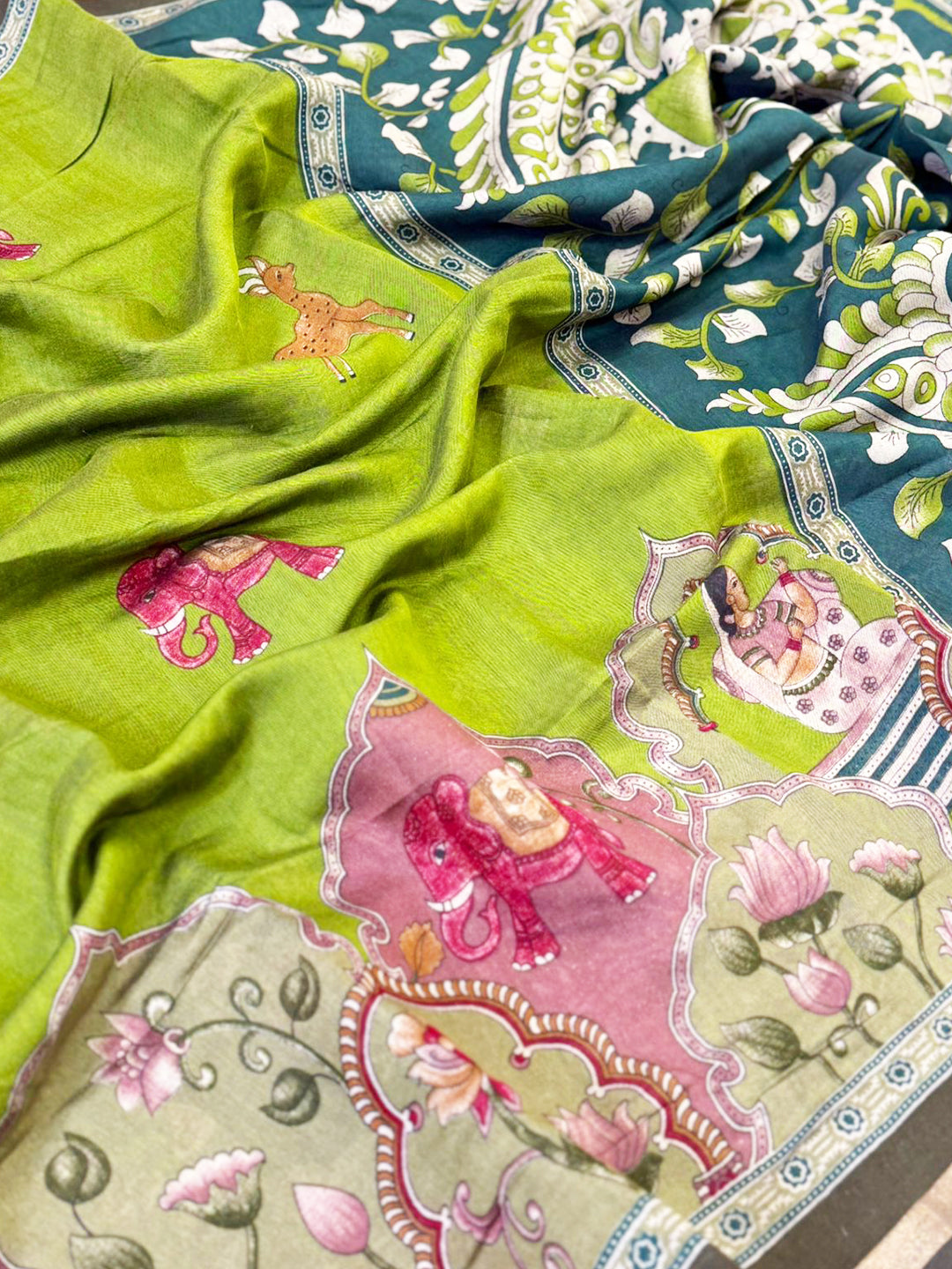 Green Mul Kalamkari Printed Saree