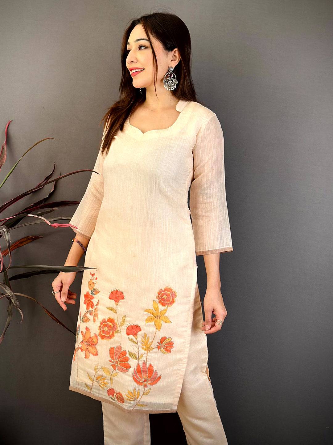 Stylish Cotton Zari Ari Work Kurti