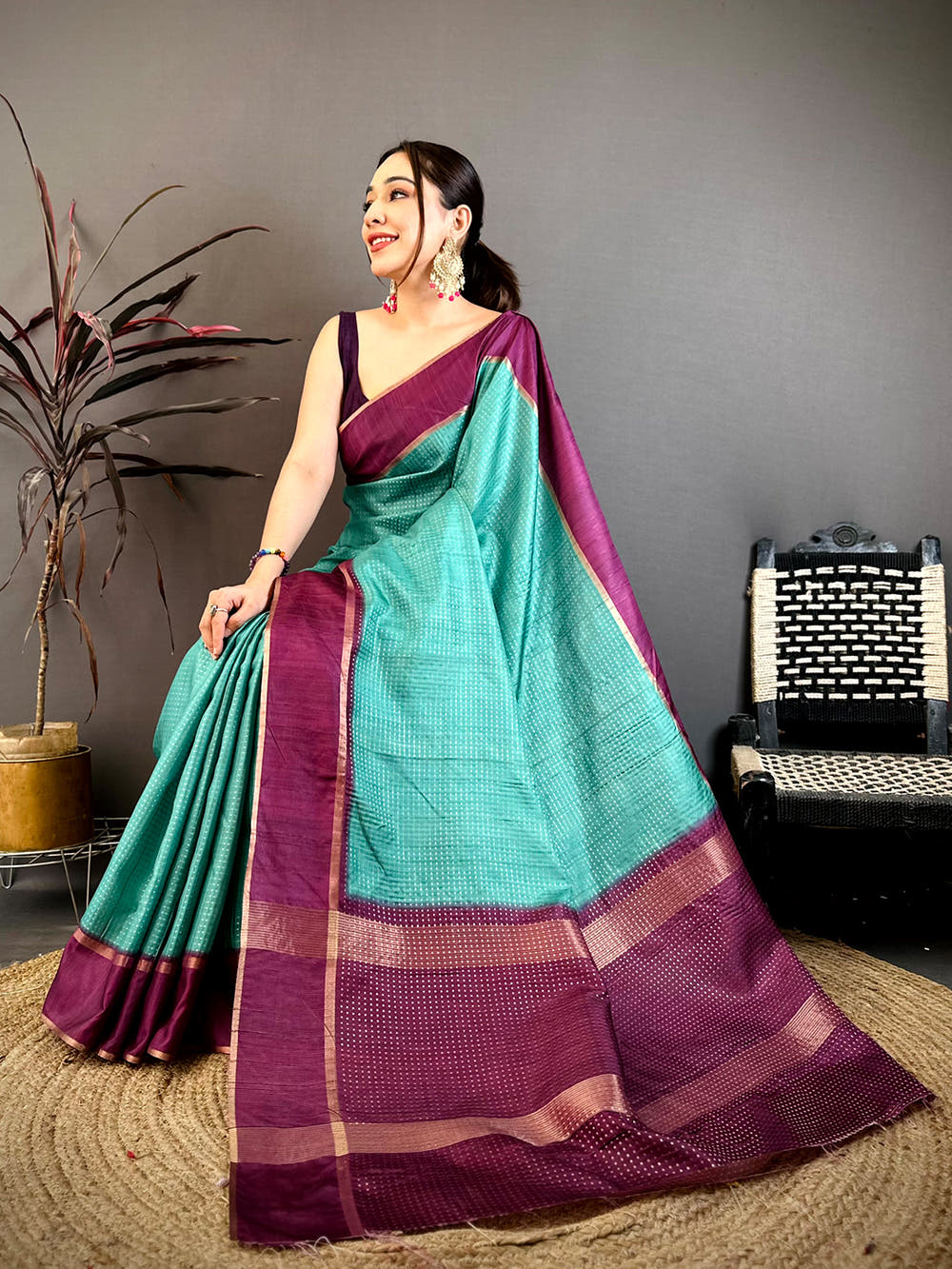 Rama Tussar Gold Zari 1000 Butti Saree