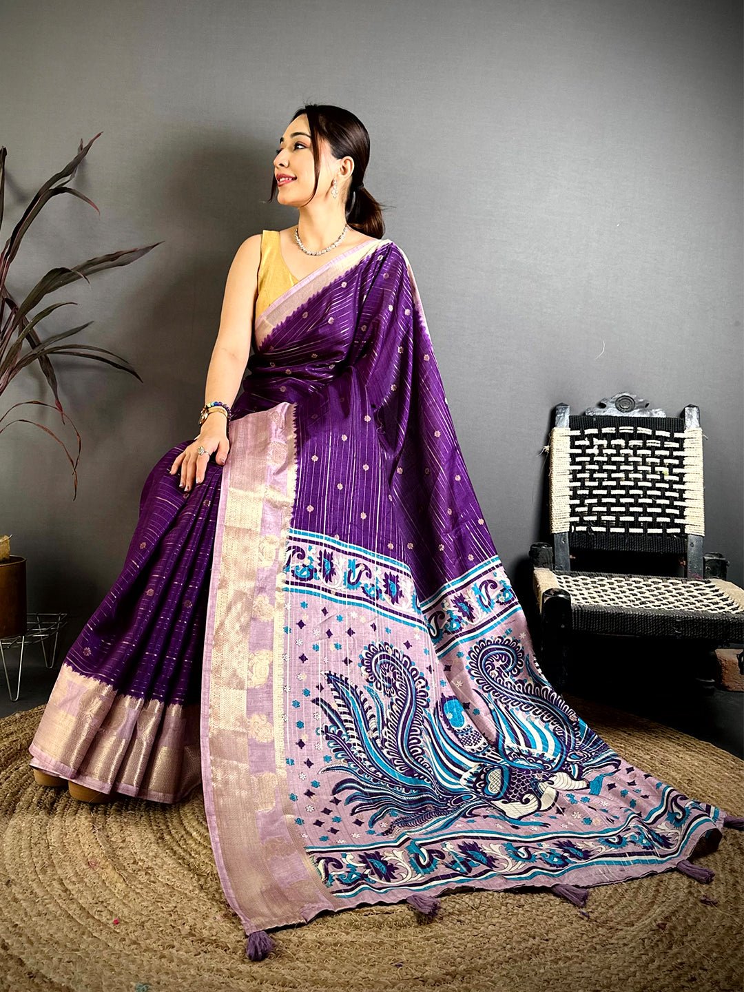 Purple Kalamkari Pallu Gadwal Saree