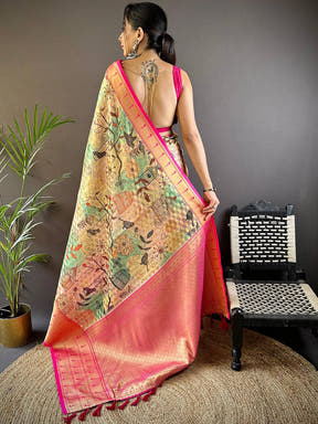 Multi Digital Paithani Kora Silk Saree