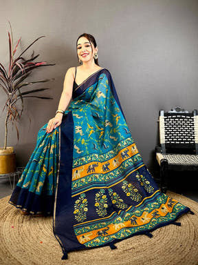 Rama Kota Doriya Block Print Saree