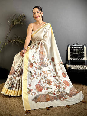 Stylish Pen Kalamkari Khadi Silk Saree


