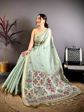 Sky Blue Minakari Khadi Cotton Saree