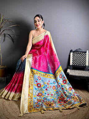 Classic Kalamkari Pallu Bandhej Print Saree 