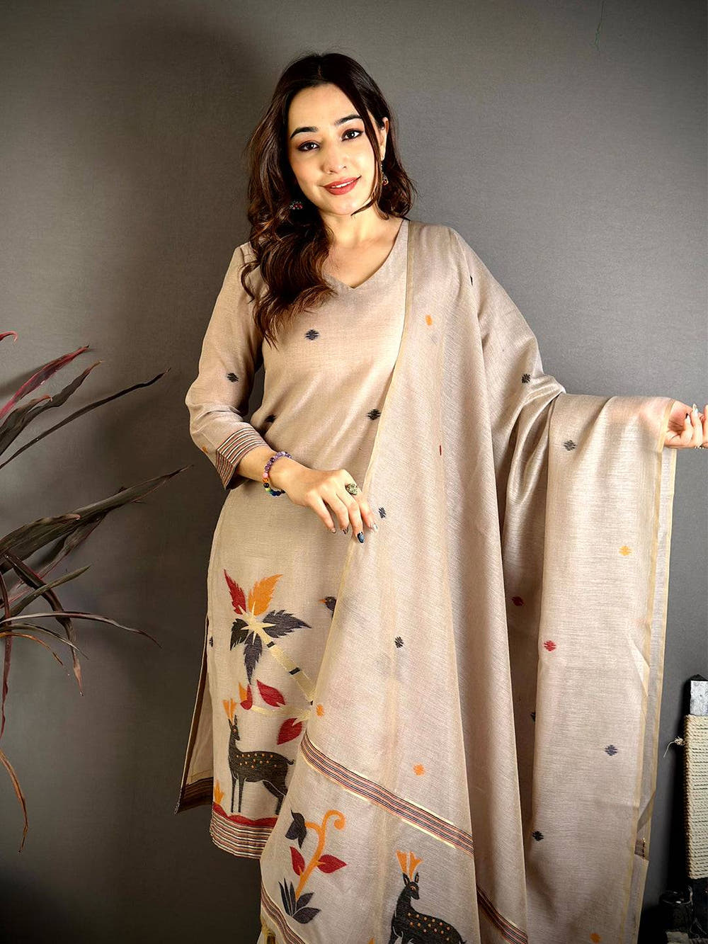 Royal Beige Floral Fusion Dress

