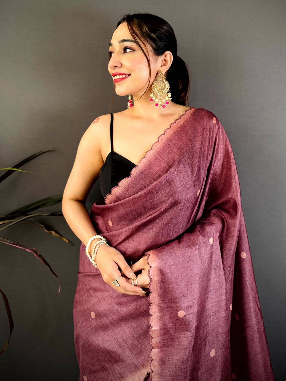 
Radiant Wine Kalamkari Tussar Saree