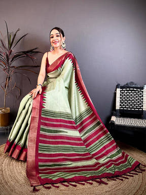Opulent Black Zari Checks Designer Saree
