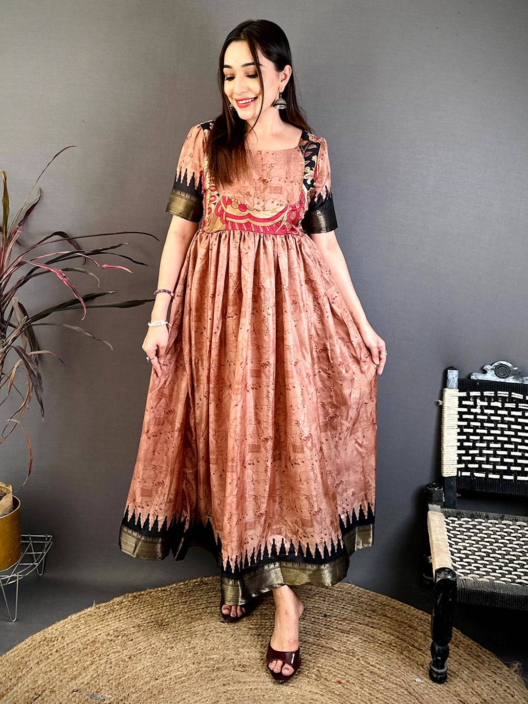 Classic Square Neck Dola Silk Dress