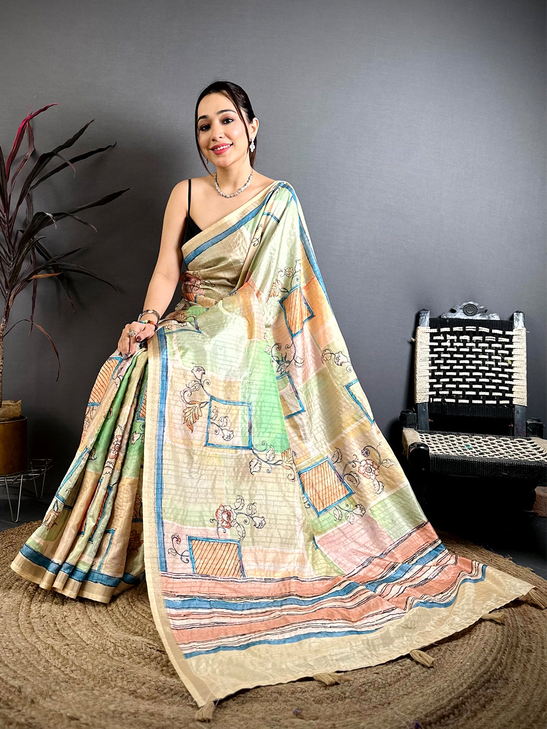 Majestic Ghicha Weave Kalamkari Saree