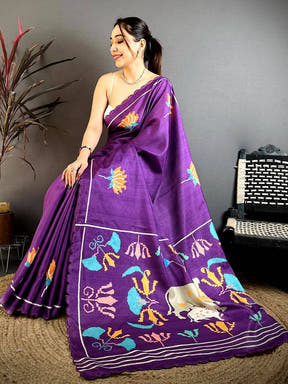 Classic Purple Tussar Thread Work Saree