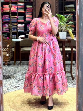 Pink Floral Print Midi Dress