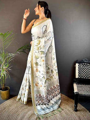 Green Forest Phulkari Kalamkari Print Saree