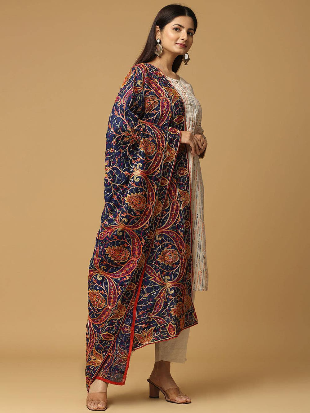 Elegant Navy Pashmina Dupatta with Ethnic Embroidery