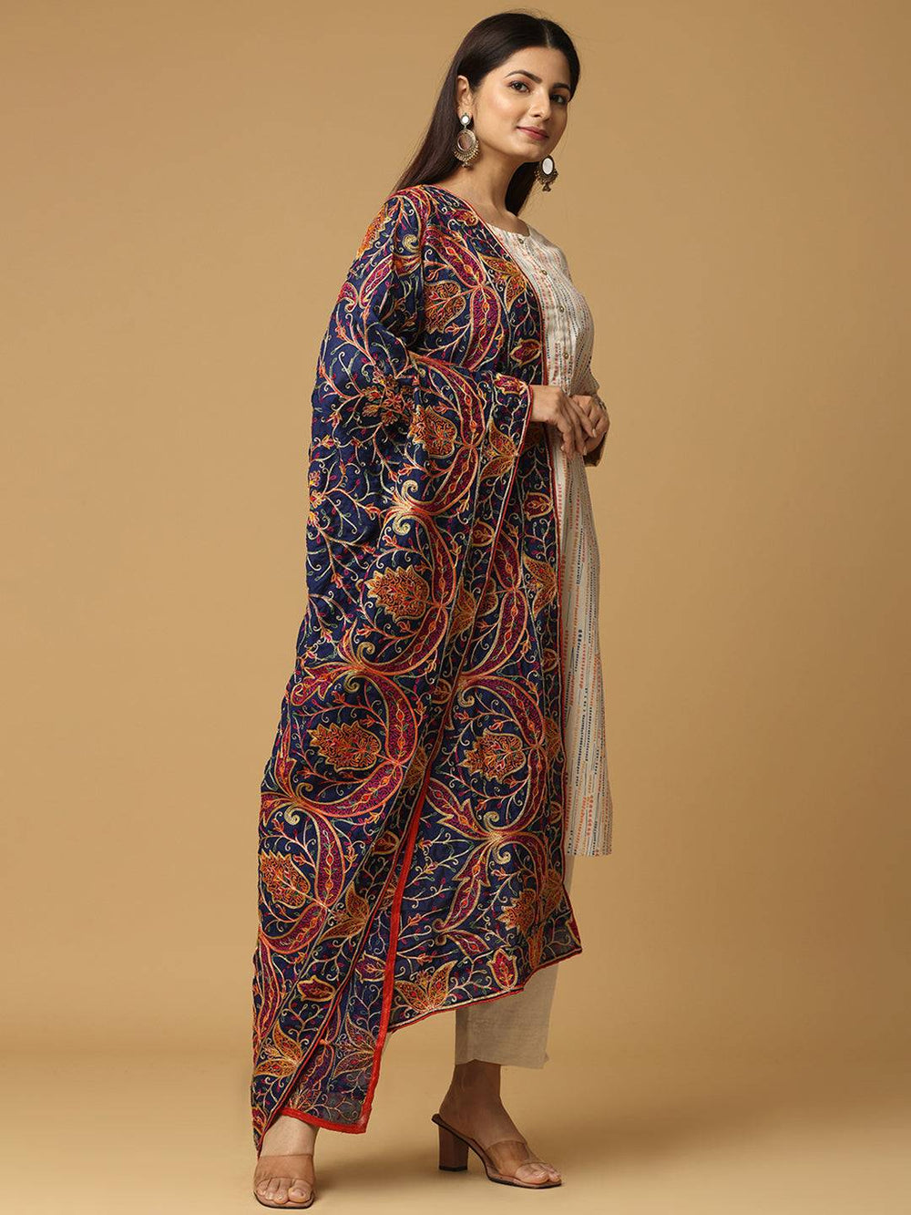 Elegant Navy Pashmina Dupatta with Ethnic Embroidery