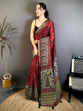 Radiant Mul Cotton Ikkat Pochampally Print Saree