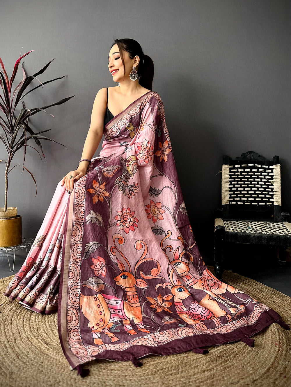 Royal Tussar Kalamkari Art Saree