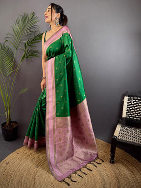 Green Silk Blend Floral Saree