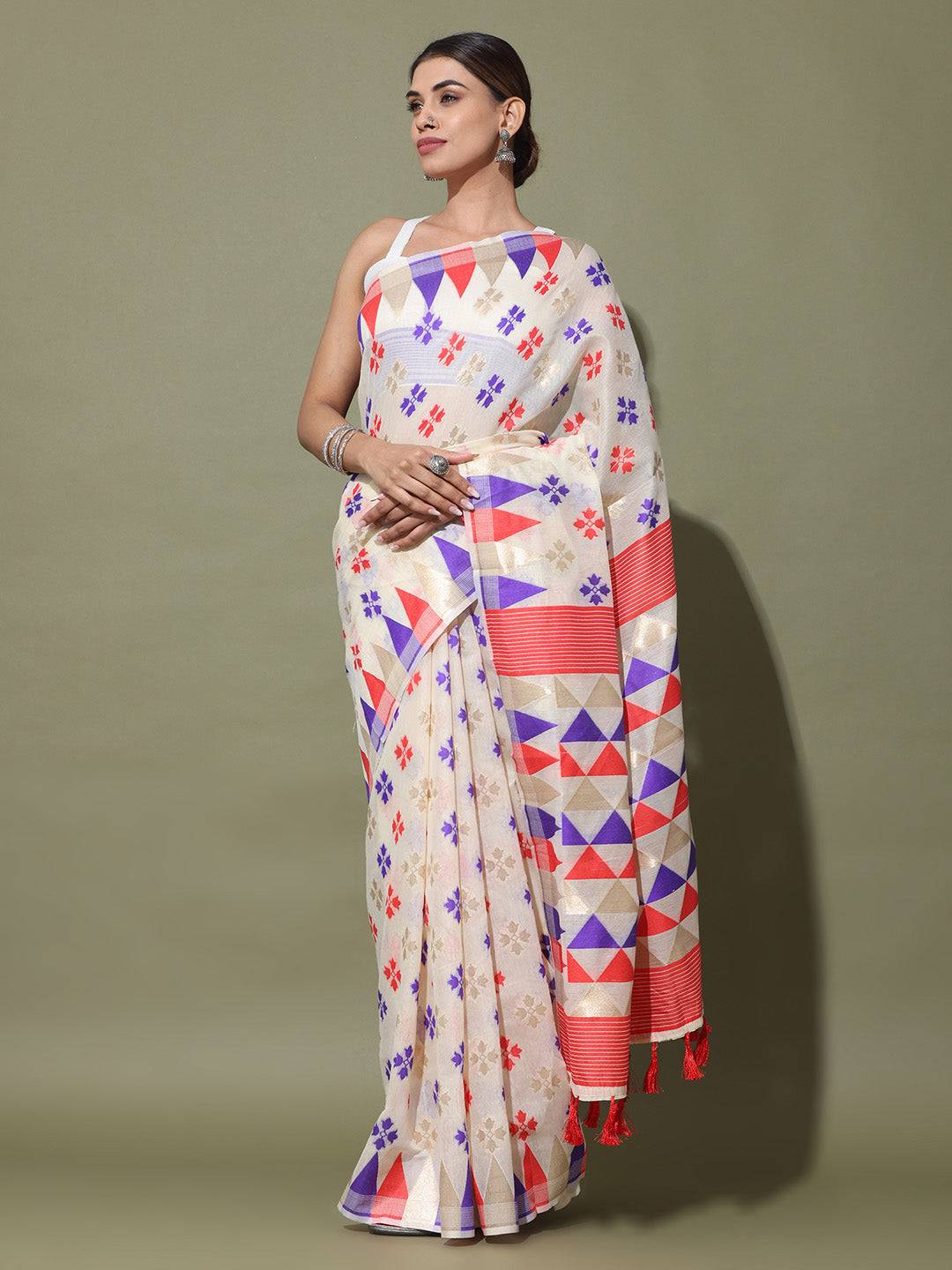  Dhakai Jamdani Cotton Silk Saree