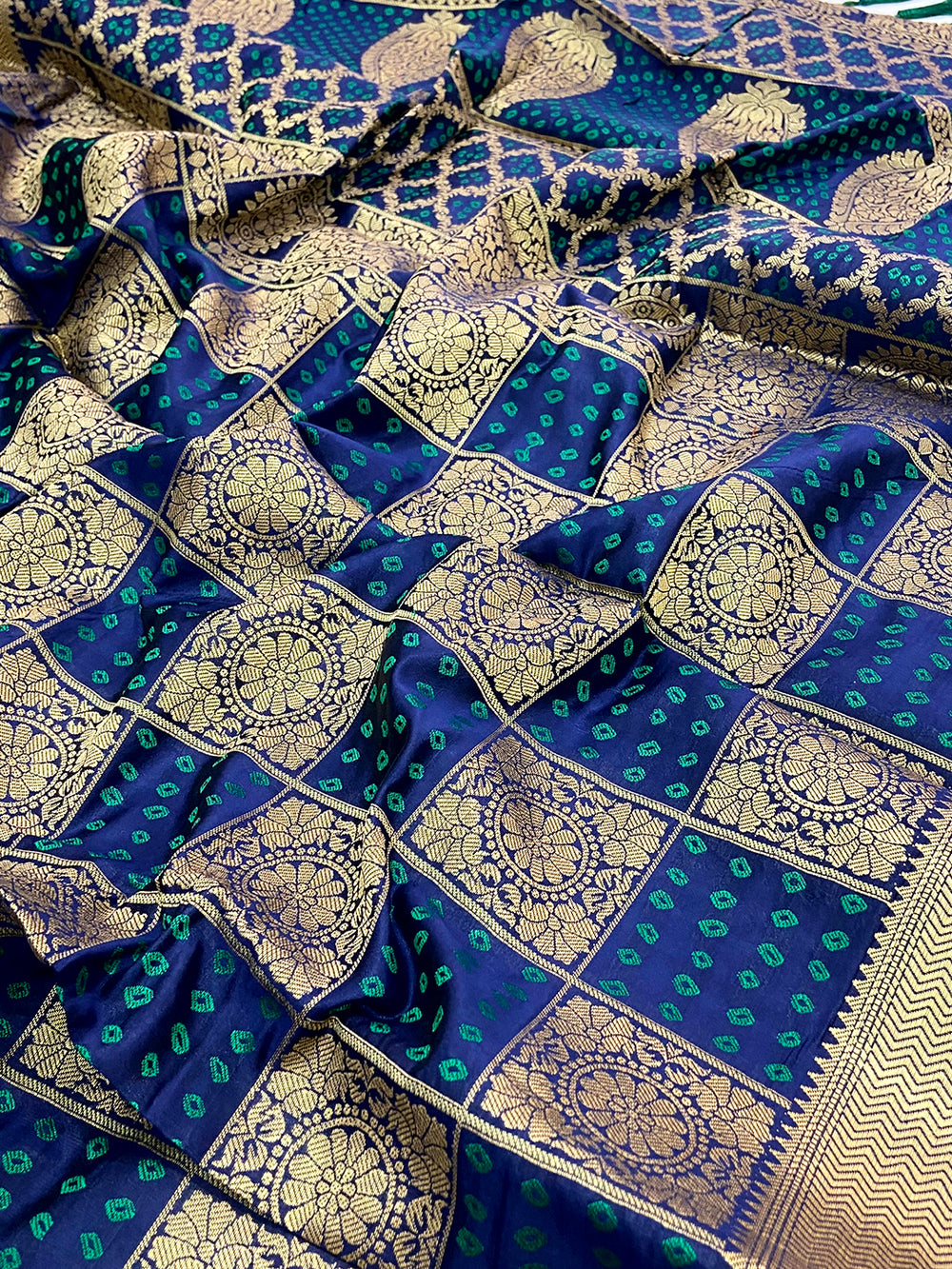 Navy Blue Banarasi Square Patola Saree
