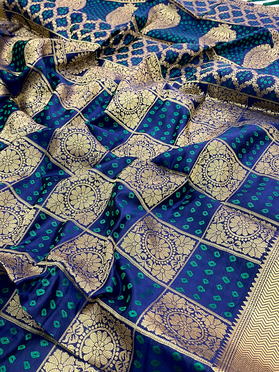 Navy Blue Banarasi Square Patola Saree