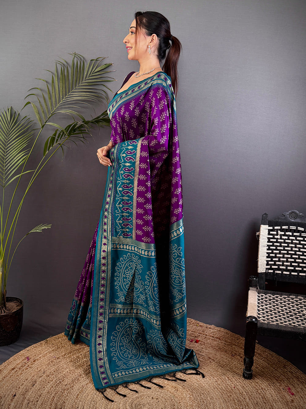 Majestic Wine Soft Silk Ikkat Saree