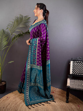 Majestic Wine Soft Silk Ikkat Saree