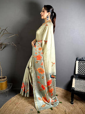 Vibrant Ghicha Silk Printed Tussar Saree