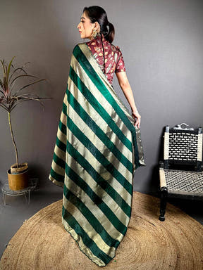 Stylish Shiny Silk Striped Print Saree