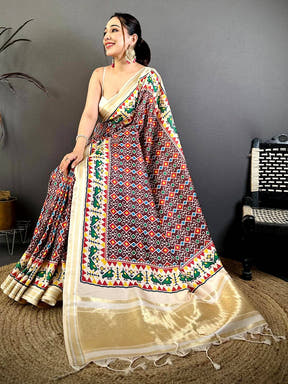 Maroon Soft Kanchi Silk Patola Weave Saree