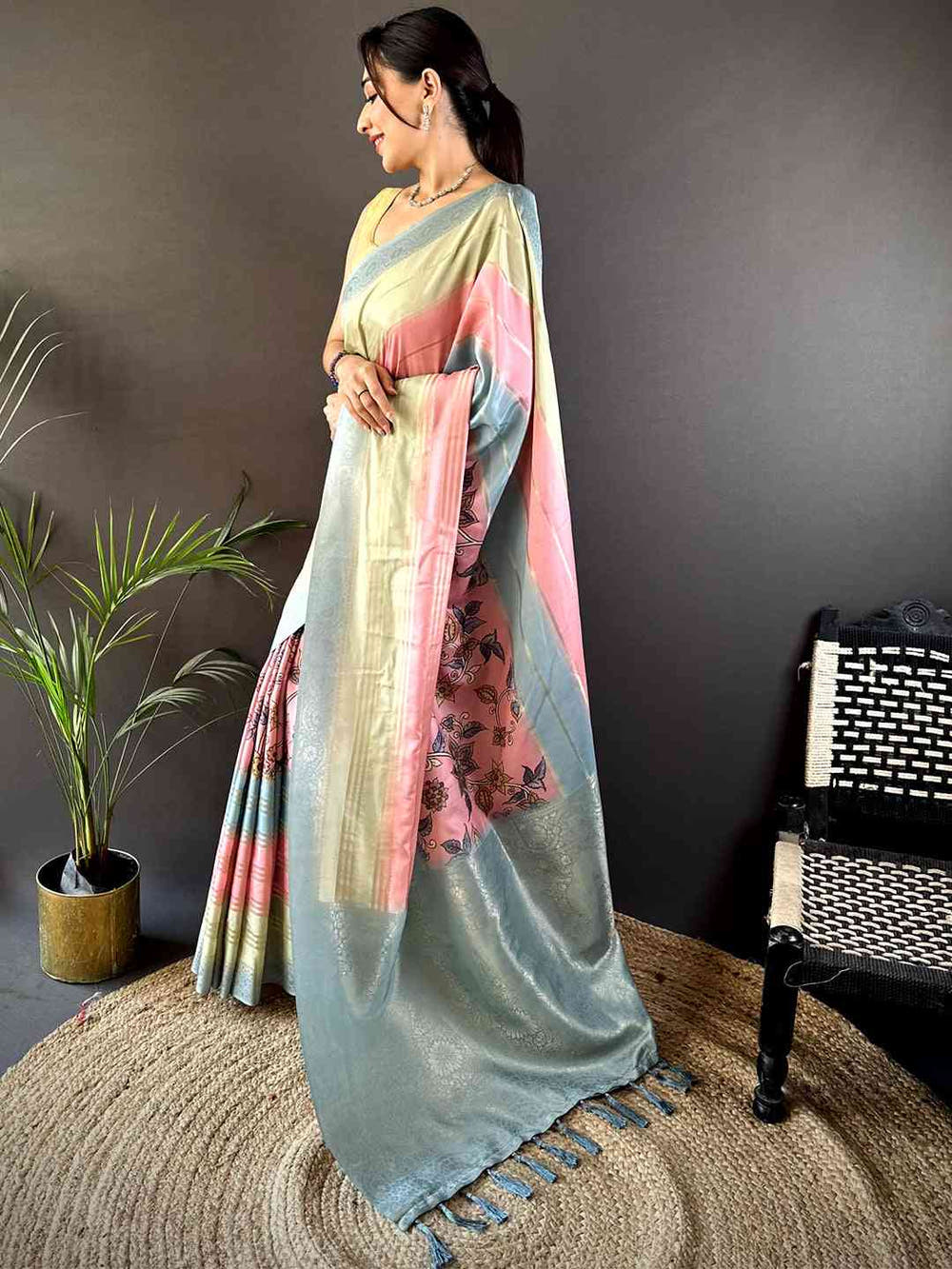 Multi Kalamkari Ombre Crepe Silk Saree